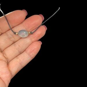 Faceted blue crystal choker black leather & gold tone